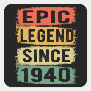 80 Years Old Bday 1940 Epic Legend 82nd Birthday Square Sticker
