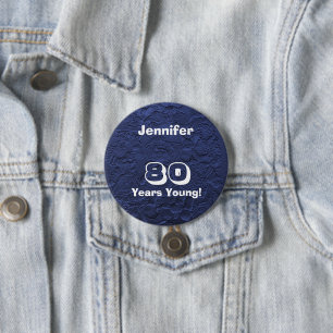80 Years Young Blue Dolls Birthday Button Pin