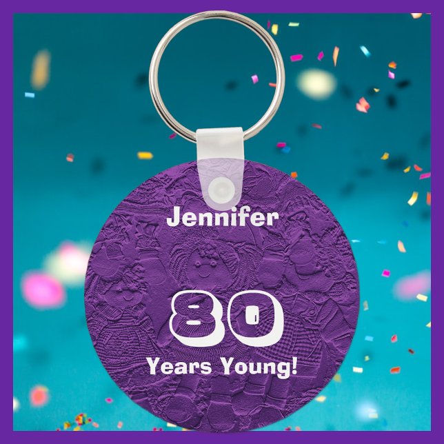 80 Years Young Cute Purple Rag Dolls, Name,  Keychain (Creator Uploaded)