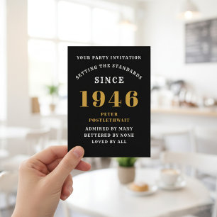 80e anniversaire 1946 Invitation Or noir