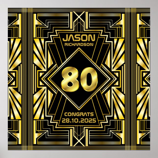 80e anniversaire Art Déco Gold Black Great Gatsby (Devant)