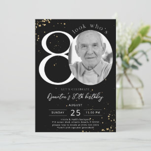 80e anniversaire Black Gold Invitation Card Photo