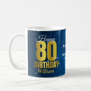 80e anniversaire Blue Space Typographie Café Mug