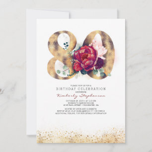 80e anniversaire Bourgogne Gold Floral Invitation