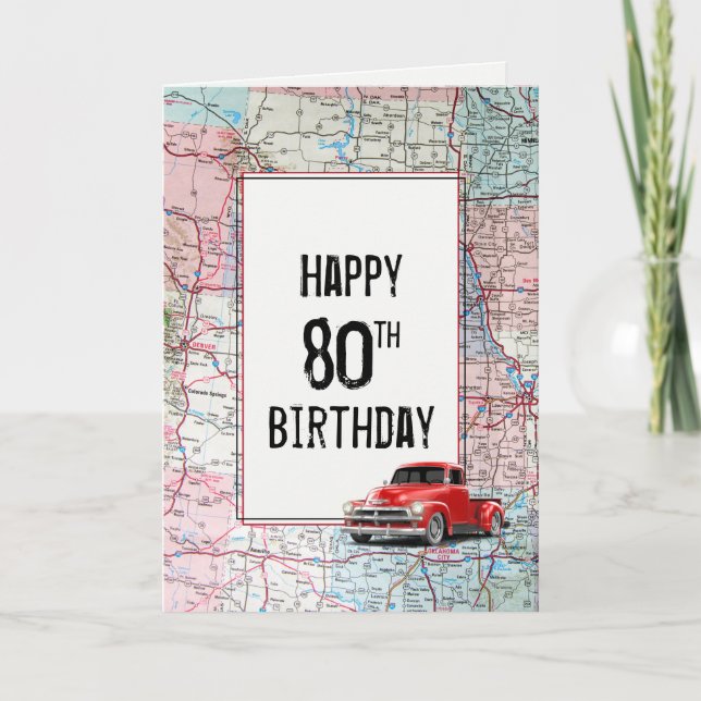 80e anniversaire Camion rouge Retro sur la carte (Devant)