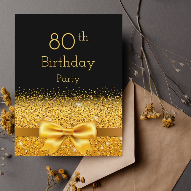 80e anniversaire fête noir or arc invitation (Créateur téléchargé)
