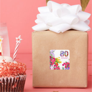 80e anniversaire fleurie bouquet autocollants