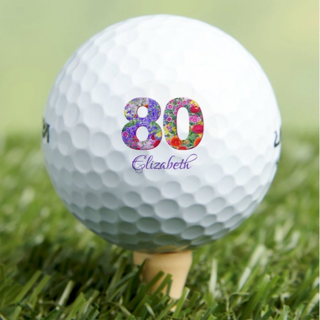 80e anniversaire floral coloré nom balles de golf (Créateur téléchargé)