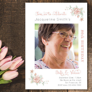 80e anniversaire Floral Photo Invitation