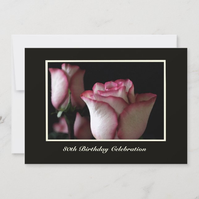 80e Anniversaire Invitation Fête Roses magnifiques (Devant)