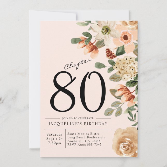 80e anniversaire Invitation florale Vintage (Devant)