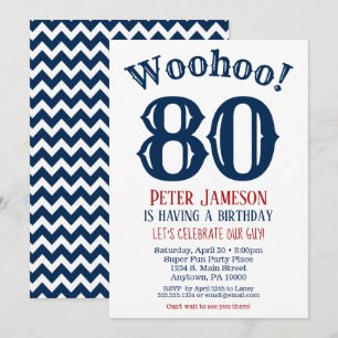 80e anniversaire Invitation Mens Marine Bleu