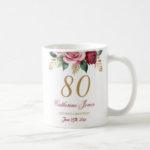 80e Anniversaire Mug pour grand-mère - Floral Nom 