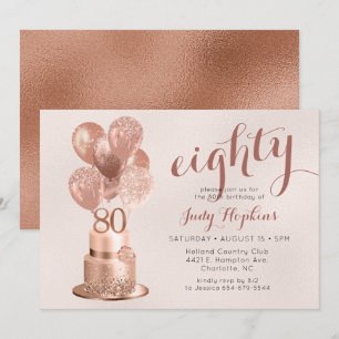 80e anniversaire Rose Gold Cake Invitation
