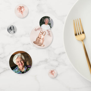 80e anniversaire Rose Gold Cake photo Confetti