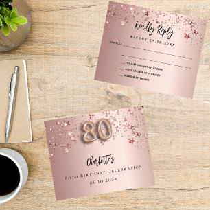 80e anniversaire rose or étoiles carte budget RSVP