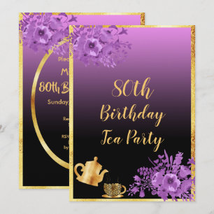 80e anniversaire thé fête invitation noir violet