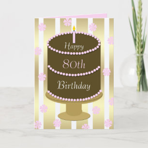 80e carte d'anniversaire gâteau en rose