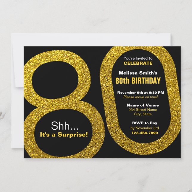 80e Parties scintillant d'or Invitations d'anniver (Devant)