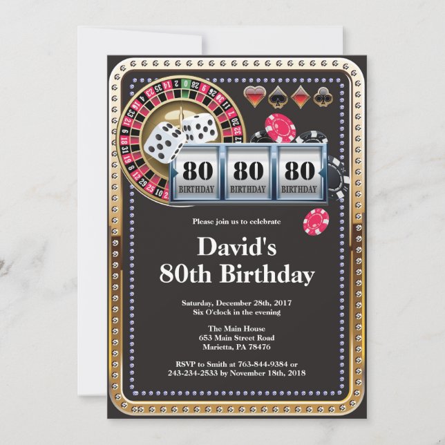 80e Poker Playing Card Casino Invitation Anniversa (Devant)