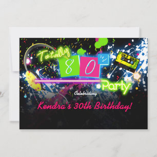80's 80 Neon Paint Glow Party Invitation