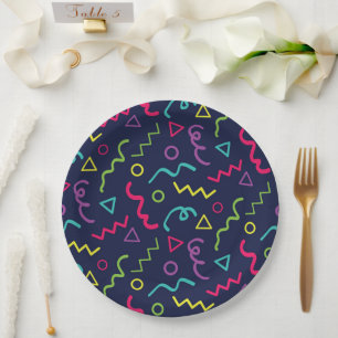 80s 90s Birthday Retro Neon Memphis Pattern  Paper Plate