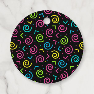 80's/90's Black & Neon Doodle Pattern Favour Tags