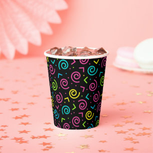 80's/90's Black & Neon Doodle Pattern Paper Cups