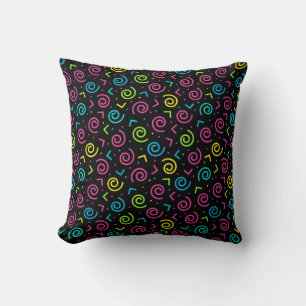 80's/90's Black & Neon Doodle Pattern Throw Pillow
