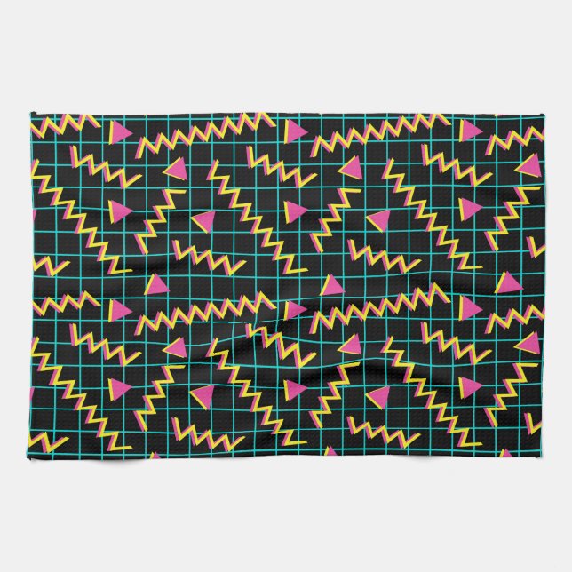 80's/90's Black & Neon Pattern Kitchen Towel (Horizontal)