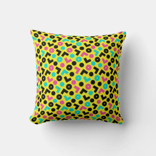 80's/90's Black & Neon Yellow And Blue Pattern Throw Pillow