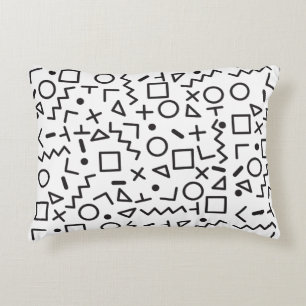 80's 90's Black & White Retro Shapes Pattern Accent Pillow