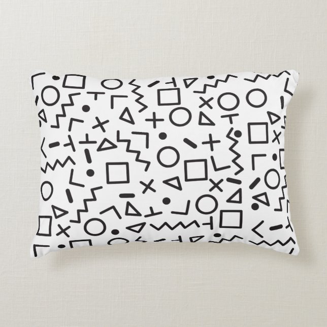 80's 90's Black & White Retro Shapes Pattern Accent Pillow (Front)