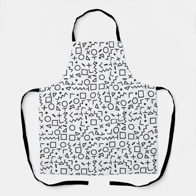 80's 90's Black & White Retro Shapes Pattern Apron (Front)