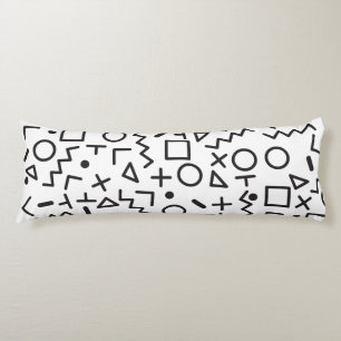 80's 90's Black & White Retro Shapes Pattern Body Pillow
