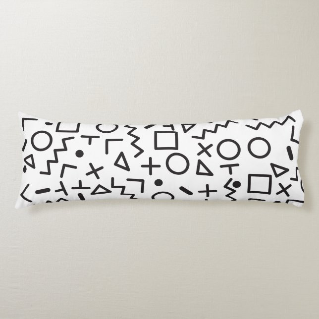 80's 90's Black & White Retro Shapes Pattern  Body Pillow (Front)