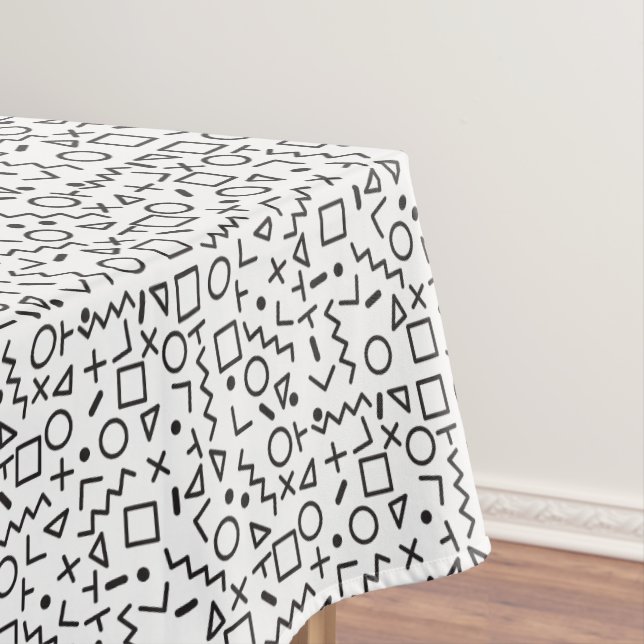 80's 90's Black & White Retro Shapes Pattern  Tablecloth (In Situ)