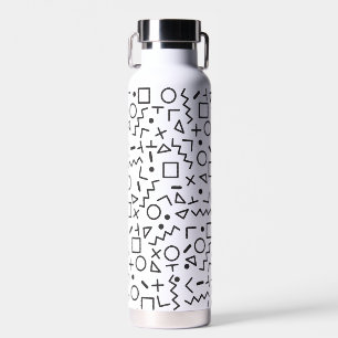 80's 90's Black & White Retro Shapes Pattern  Water Bottle