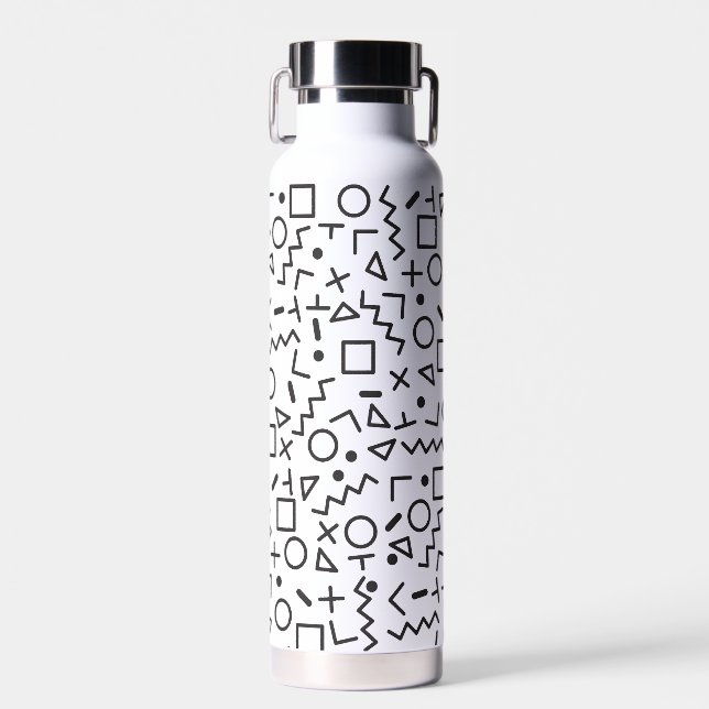 80's 90's Black & White Retro Shapes Pattern  Water Bottle (Front)