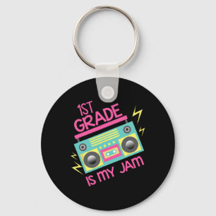 80's 90's Boombox Design 1st Grade Is My Jam  Keychain