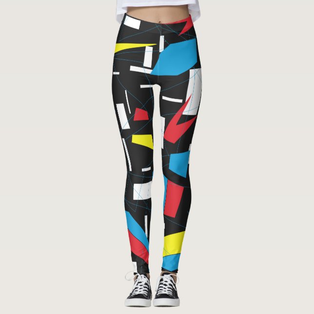 80s 90s geometric multicolored pattern retro punk leggings (Front)