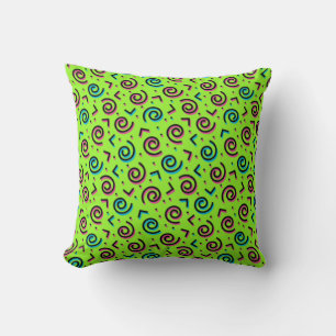 80's/90's Green & Neon Doodle Pattern Throw Pillow