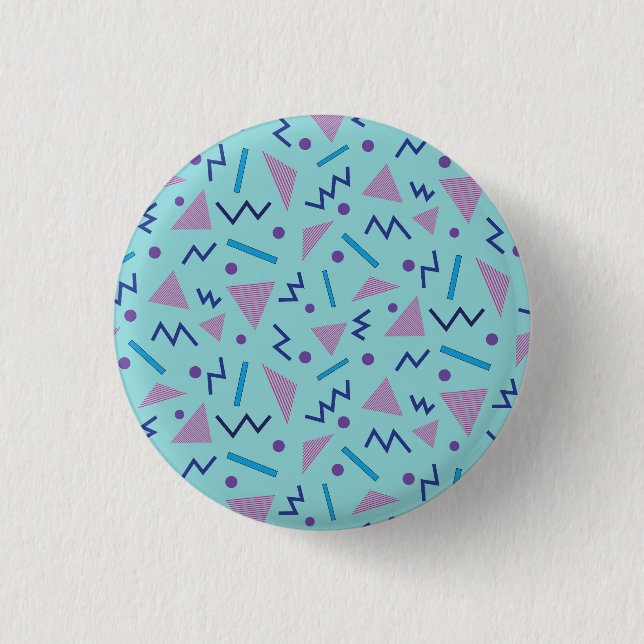 80s 90s Memphis style geometric blue   1 Inch Round Button (Front)