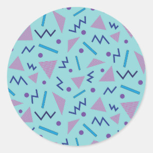 80s 90s Memphis style Geometric Blue   Classic Round Sticker