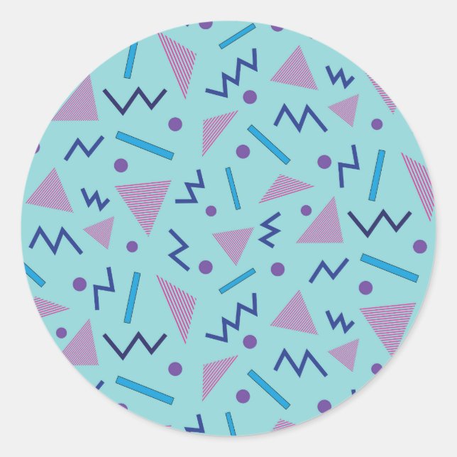 80s 90s Memphis style Geometric Blue   Classic Round Sticker (Front)