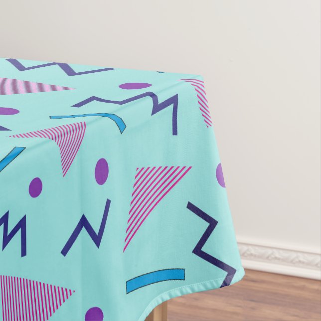 80s 90s Memphis Style Geometric Blue  Tablecloth (In Situ)