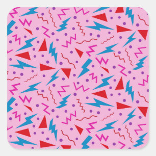 80s 90s Memphis style geometric Pink  Square Sticker