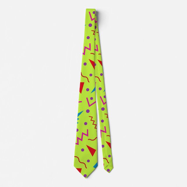 80s 90s Memphis style geometric yellow  Tie (Front)