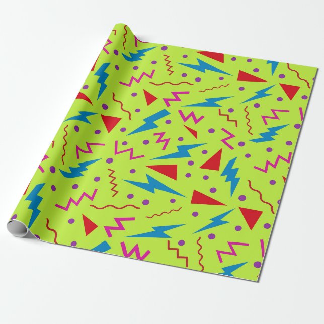 80s 90s Memphis style geometric Yellow  Wrapping Paper (Unrolled)