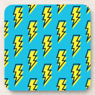 80's/90's Neon Blue Yellow Lightning Bolt Pattern Coaster